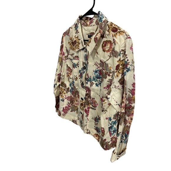 Saint Tropez West Floral Linen Jacket Button Down Size 1X Beige Lightweight - Picture 3 of 11